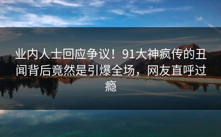 业内人士回应争议！91大神疯传的丑闻背后竟然是引爆全场，网友直呼过瘾